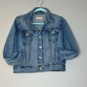 Levi's Women's Large Denim Jacket Classic Trucker MediumWash Stretch ButtonFront